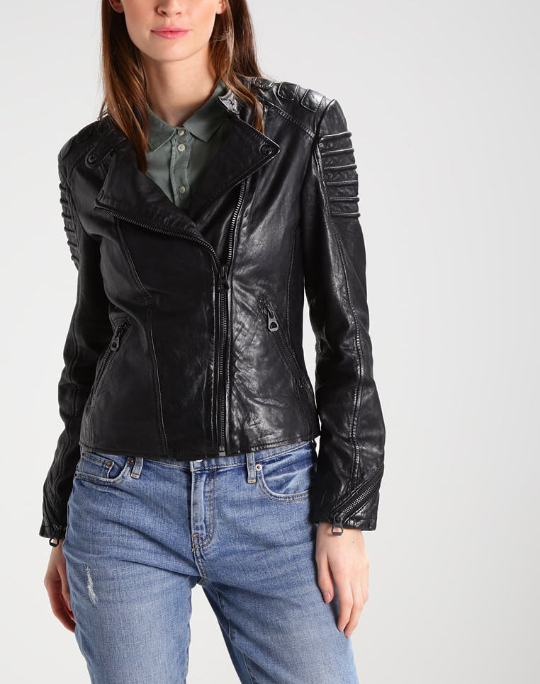 Lambskin Leather Biker Jacket - Black