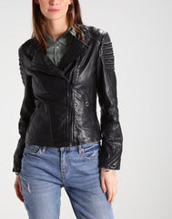 Lambskin Leather Biker Jacket - Black